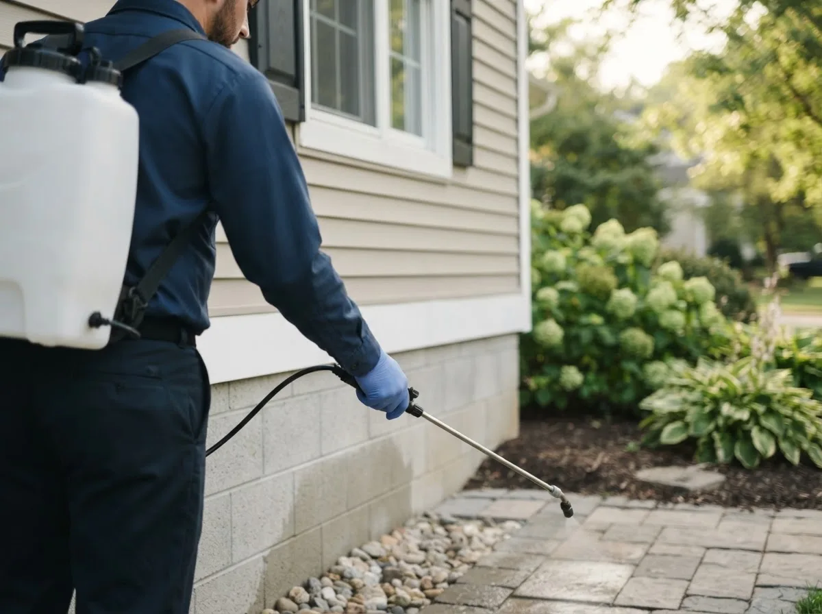 Pest control technician inspecting a home in Ramer, TN